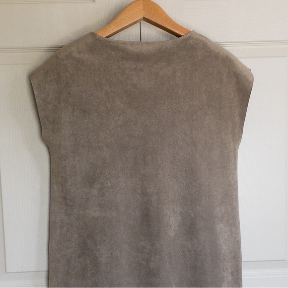 Wilfred Free Aritzia Faux Suede Nori Boxy Mini Dress Tunic Sleeveless Minimalist - Picture 7 of 10